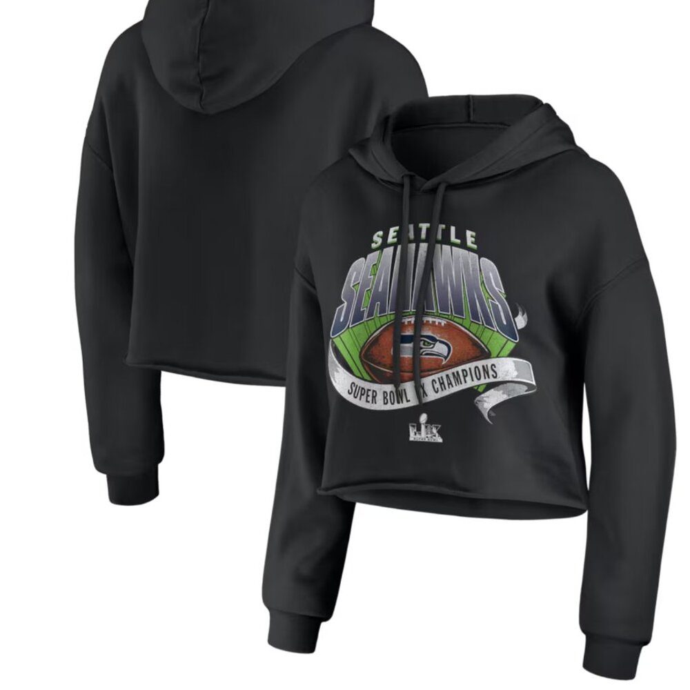 NWT WEAR by Erin Andrews Black Seattle Seahawks Super Bowl Champions Hoodie, L